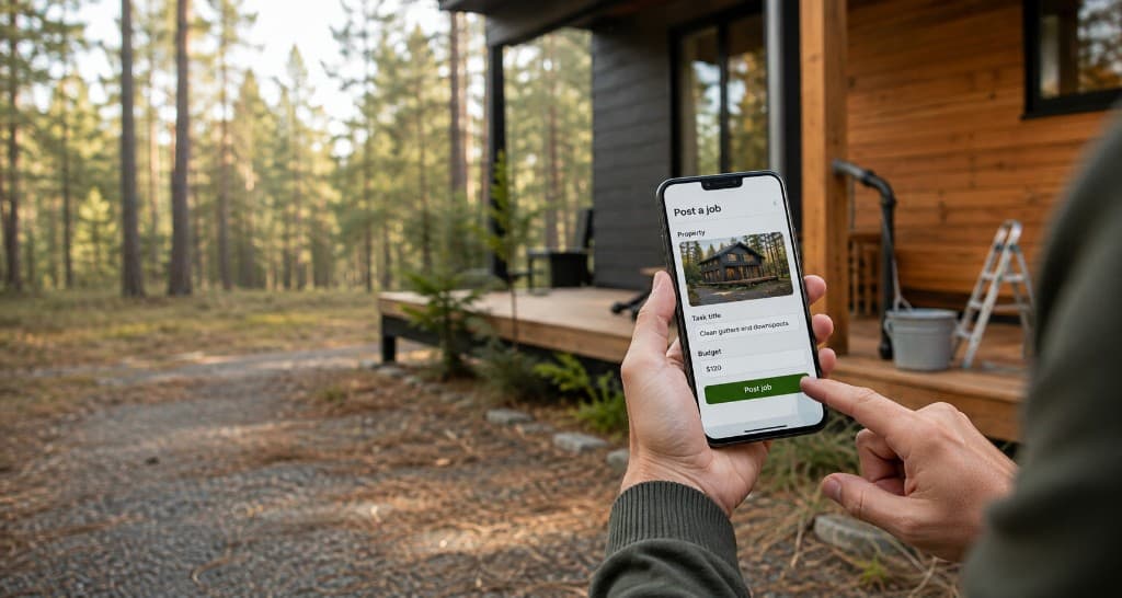 Host posting a property job on TaskPine from their phone