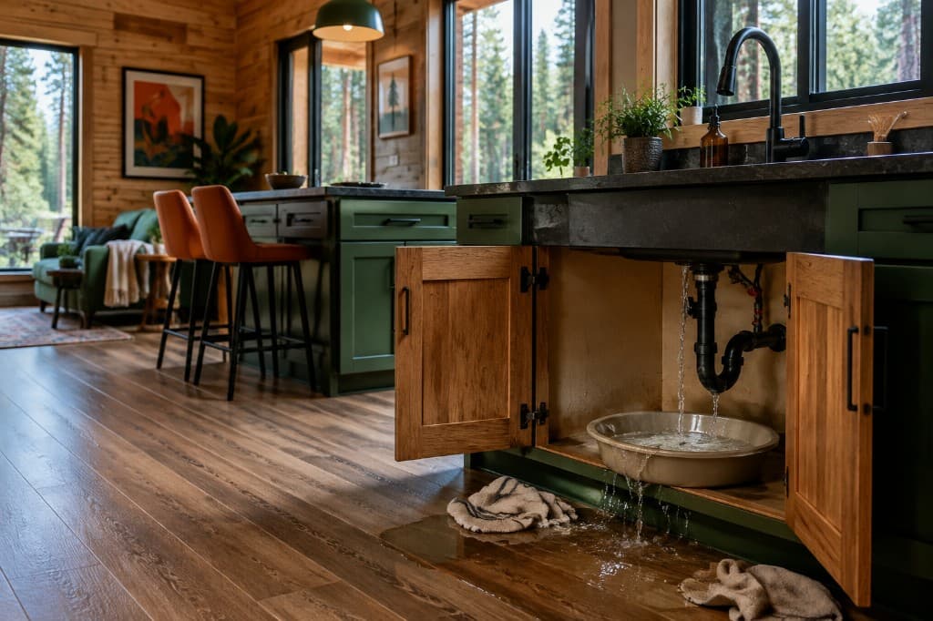 Kitchen sink leak flooding a cabin — urgency when something breaks