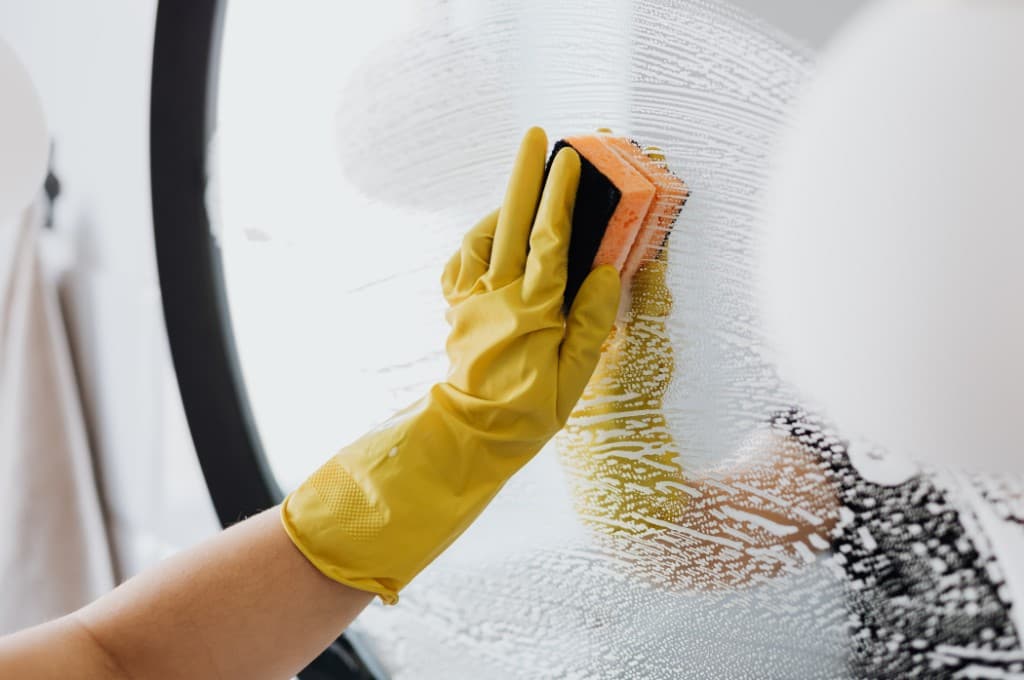 Professional cleaning equipment on rental furniture